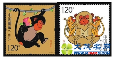 中国邮政发行的猴年邮票。