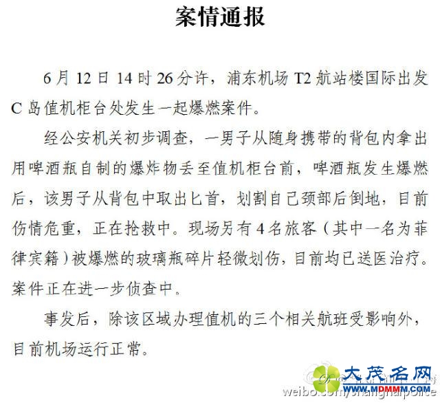 警方公布浦东机场爆炸案初查结果(图)