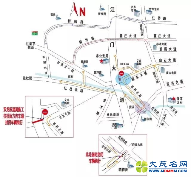 江门交警提醒：经双龙大道往杜阮方向的车辆要这样绕行